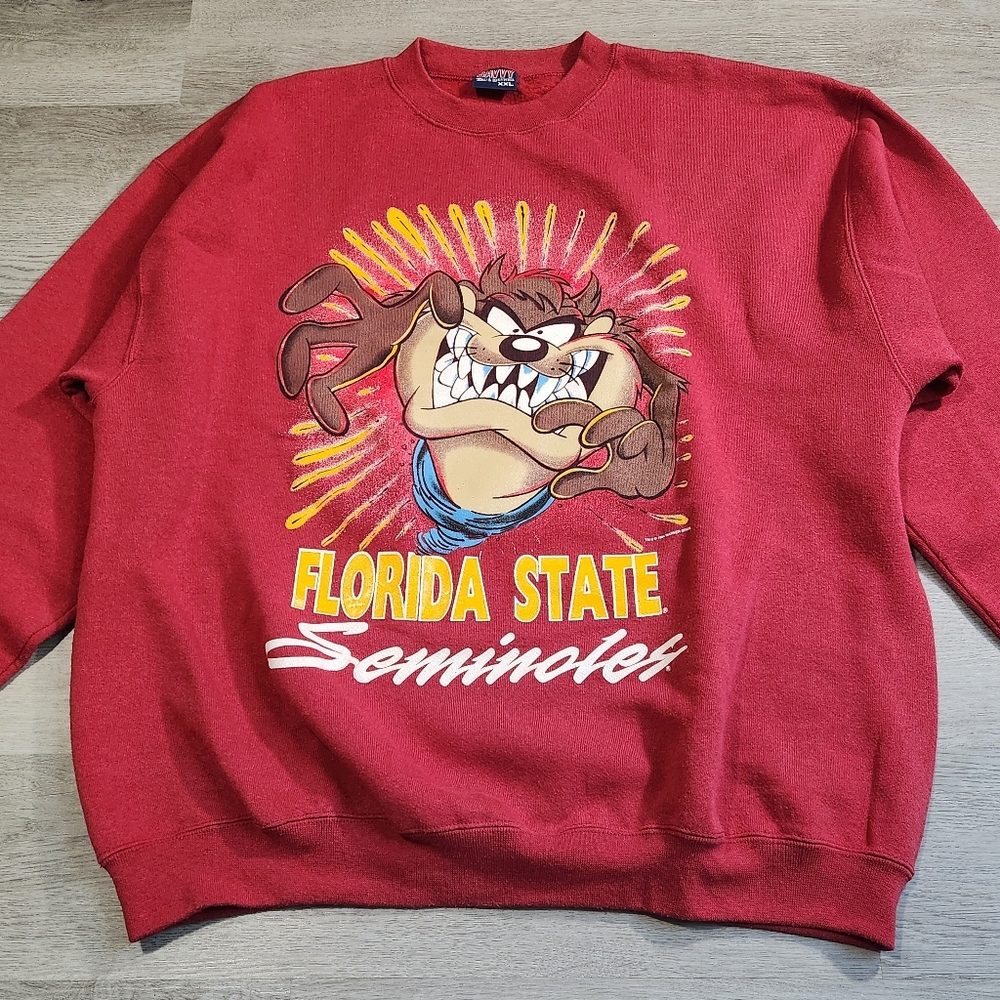 Vintage 94 Florida State Seminoles Taz Tunes Sweatshirt FSU Sz XXL Faded Boxy